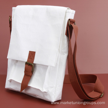 White Kraft Paper Crossbody Bag Spacious Shoulder Bag For School